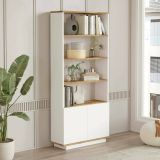 Libreria Heze, Scaffale da ufficio, Mobile portalibri, Biblioteca, 75x27h168 cm, Quercia e Bianco