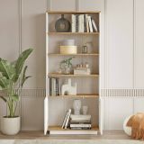 Libreria Heze, Scaffale da ufficio, Mobile portalibri, Biblioteca, 75x27h168 cm, Quercia e Bianco