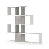 Libreria Hoya, Biblioteca bifacciali a 5 ripiani, Scaffale a zig zag per libri, Mobile da parete con ripiani, 100% Made in Italy, 145x29h145 cm, Bianco e Cemento