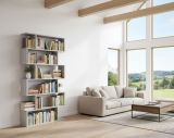Libreria Joliet, Mobile portalibri alta bifacciale, Scaffale divisorio con 5 ripiani, Scaffale da ufficio moderno, 80x24h192 cm, Grigio cemento