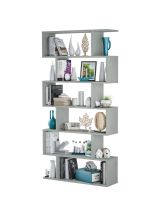 Libreria Joliet, Mobile portalibri alta bifacciale, Scaffale divisorio con 5 ripiani, Scaffale da ufficio moderno, 80x24h192 cm, Grigio cemento