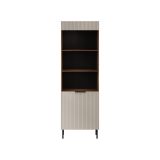 Libreria Lourosa, Mobile portalibri con vani aperti e un'anta, Design moderno e minimale, 185x42 h60 cm, Noce e Beige