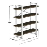 Libreria Marrone Nero 4 Ripiani Installazione Libera 106x33x120h cm, Materiale Struttura in Metallo - Inverigo