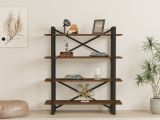 Libreria Marrone Nero 4 Ripiani Installazione Libera 106x33x120h cm, Materiale Struttura in Metallo - Inverigo