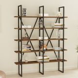 Libreria Marrone Nero 5 Ripiani Installazione Libera 126x26x160h cm, Materiale Struttura in Metallo - Muggio
