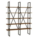 Libreria Marrone Nero 5 Ripiani Installazione Libera 126x26x160h cm, Materiale Struttura in Metallo - Muggio