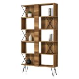 Libreria Marrone Noce 10 Ripiani Installazione Libera 90x22x167h cm, Struttura Verticale - Campagna