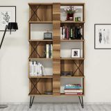 Libreria Marrone Noce 10 Ripiani Installazione Libera 90x22x167h cm, Struttura Verticale - Campagna