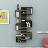 Libreria Marrone Noce 11 Ripiani Installazione Fissaggio al Muro 75x21x161h cm, Sfumatura Colore Struttura Noce - Trenzano