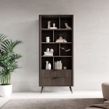 Libreria Marrone Noce 2 Cassetti 4 Ripiani 88x38x194h cm, con Piedini - Kada