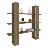 Libreria Marrone Noce 3 Ripiani Installazione Libera 120x23x120h cm, Struttura Verticale - Marenzo