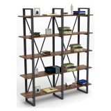 Libreria Marrone Noce 5 Ripiani Utilizzabile Come Divisorio Locale 154.8x34x180h cm, Struttura Bifacciale - Colli