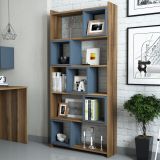 Libreria Marrone Noce blu Ardesia 4 Ripiani Installazione Libera 80x22x170h cm, Sfumatura Colore Struttura Noce - Policoro