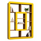 Libreria Marrone Noce Giallo 8 Ripiani Installazione Libera 108x22x140h cm, Sfumatura Colore Struttura Noce - Caltrano