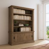 Libreria Marrone Noce Marrone Noce 3 Ripiani 2 Ante 122x40x203h cm, Installazione a Terra - Evandro