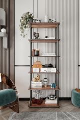 Libreria Marrone Noce Nero 4 Ripiani Installazione Libera 60x30x173h cm, Sfumatura Colore Struttura Noce - Nervina