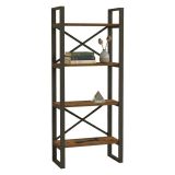 Libreria Marrone Noce Nero 4 Ripiani Installazione Libera 66x32x150h cm, Utilizzabile Come Divisorio Locale - Framur