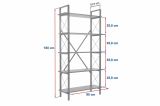 Libreria Marrone Noce Nero 5 Ripiani Installazione a Muro 90x34x180h cm, Colore Struttura Nero - Suriel