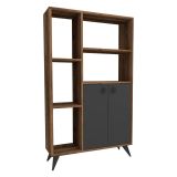 Libreria Marrone Noce Nero Antracite 5 Ripiani 2 Ante 80x25x136h cm, Installazione Libera - Taggia