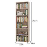 Libreria Marrone Rovere Grigio 5 Ripiani Installazione a Terra 70x24.5x211.5h cm, Sfumatura Colore Struttura Rovere Grigio - Pramollo