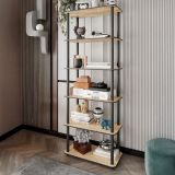 Libreria Marrone Rovere Nero 4 Ripiani Installazione Libera 60x30x173h cm, Sfumatura Colore Struttura Rovere - Nervina