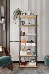 Libreria Marrone Rovere Nero 4 Ripiani Installazione Libera 60x30x173h cm, Sfumatura Colore Struttura Rovere - Nervina