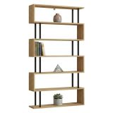 Libreria Marrone Rovere Nero 5 Ripiani Installazione Libera 90x22x163h cm, Sfumatura Colore Struttura Rovere - Stio