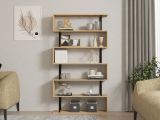 Libreria Marrone Rovere Nero 5 Ripiani Installazione Libera 90x22x163h cm, Sfumatura Colore Struttura Rovere - Stio