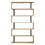 Libreria Marrone Rovere Nero 5 Ripiani Installazione Libera 90x22x163h cm, Sfumatura Colore Struttura Rovere - Stio