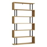 Libreria Marrone Rovere Nero 5 Ripiani Installazione Libera 90x22x163h cm, Sfumatura Colore Struttura Rovere - Stio