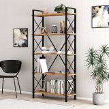 Libreria Marrone Rovere Nero 5 Ripiani Installazione Libera 90x34x180h cm, Sfumatura Colore Struttura Rovere - Mongiana