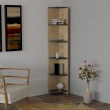 Libreria Marrone Rovere Nero Antracite 5 Ripiani Installazione Libera 25x25x160h cm, Sfumatura Colore Struttura Rovere - Tufillo
