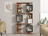 Libreria Marrone Rovere Nero Antracite 8 Ripiani Installazione Libera 90x25x172h cm, Sfumatura Colore Struttura Rovere - Cergnago