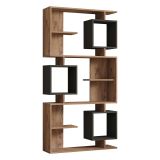 Libreria Marrone Rovere Nero Antracite 8 Ripiani Installazione Libera 90x25x172h cm, Sfumatura Colore Struttura Rovere - Cergnago