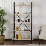 Libreria Martone, Scaffale da ufficio, Mobile portalibri, Biblioteca, 90x34 h180 cm, Beige e Nero