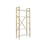 Libreria Martone, Scaffale da ufficio, Mobile portalibri, Biblioteca, 90x34 h180 cm, Bianco e Oro