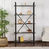 Libreria Martone, Scaffale da ufficio, Mobile portalibri, Biblioteca, 90x34 h180 cm, Nero