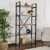 Libreria Martone, Scaffale da ufficio, Mobile portalibri, Biblioteca, 90x34 h180 cm, Noce e Nero