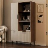Libreria Mazze, 165x42 h90 cm, Noce e Beige