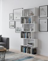 Libreria Misma, Scaffale da ufficio multiuso, Mobile biblioteca portalibri a 6 ripiani, 80x25h190 cm, Bianco lucido