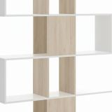 Libreria Moneglia, Scaffale da ufficio multiuso, Mobile biblioteca portalibri a 4 ripiani, 145x29h145 cm, Bianco lucido e Rovere
