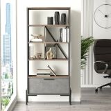 Libreria Musica, Scaffale da ufficio, Mobile portalibri, Biblioteca, 76x45 h161 cm, Marrone e Grigio