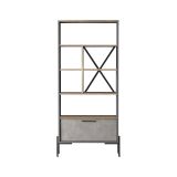 Libreria Musica, Scaffale da ufficio, Mobile portalibri, Biblioteca, 76x45 h161 cm, Marrone e Grigio