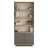 Libreria Nero Antracite Marrone Rovere 3 Ripiani 2 Ante 75x27x168h cm, Installazione Libera - Dego