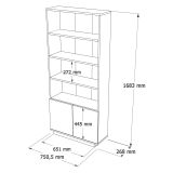 Libreria Nero Antracite Marrone Rovere 3 Ripiani 2 Ante 75x27x168h cm, Installazione Libera - Dego