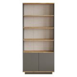 Libreria Nero Antracite Marrone Rovere 3 Ripiani 2 Ante 75x27x168h cm, Installazione Libera - Dego
