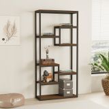Libreria Nero Marrone Noce 6 Ripiani Installazione Libera 85x29x182h cm, Utilizzabile Come Divisorio Locale - Rofrano