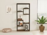 Libreria Nero Marrone Noce 6 Ripiani Installazione Libera 85x29x182h cm, Utilizzabile Come Divisorio Locale - Rofrano