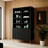 Libreria Nero oro un Ripiano Piedini oro 100x42x177h cm, 2 Ante - Maierato