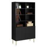 Libreria Nero oro un Ripiano Piedini oro 100x42x177h cm, 2 Ante - Maierato
